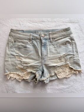 American Eagle Hi-Rise Shortie Super Stretch Distressed Denim Shorts Size 4